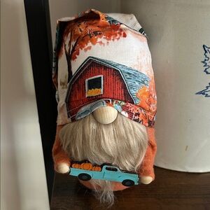 Autumn Gnome with old truck and Red Barn Design